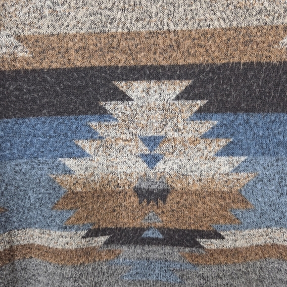 ⭐️Warehouse One Patterned Long Sleeve Top - Blue and Brown Size Small - Picture 3 of 5